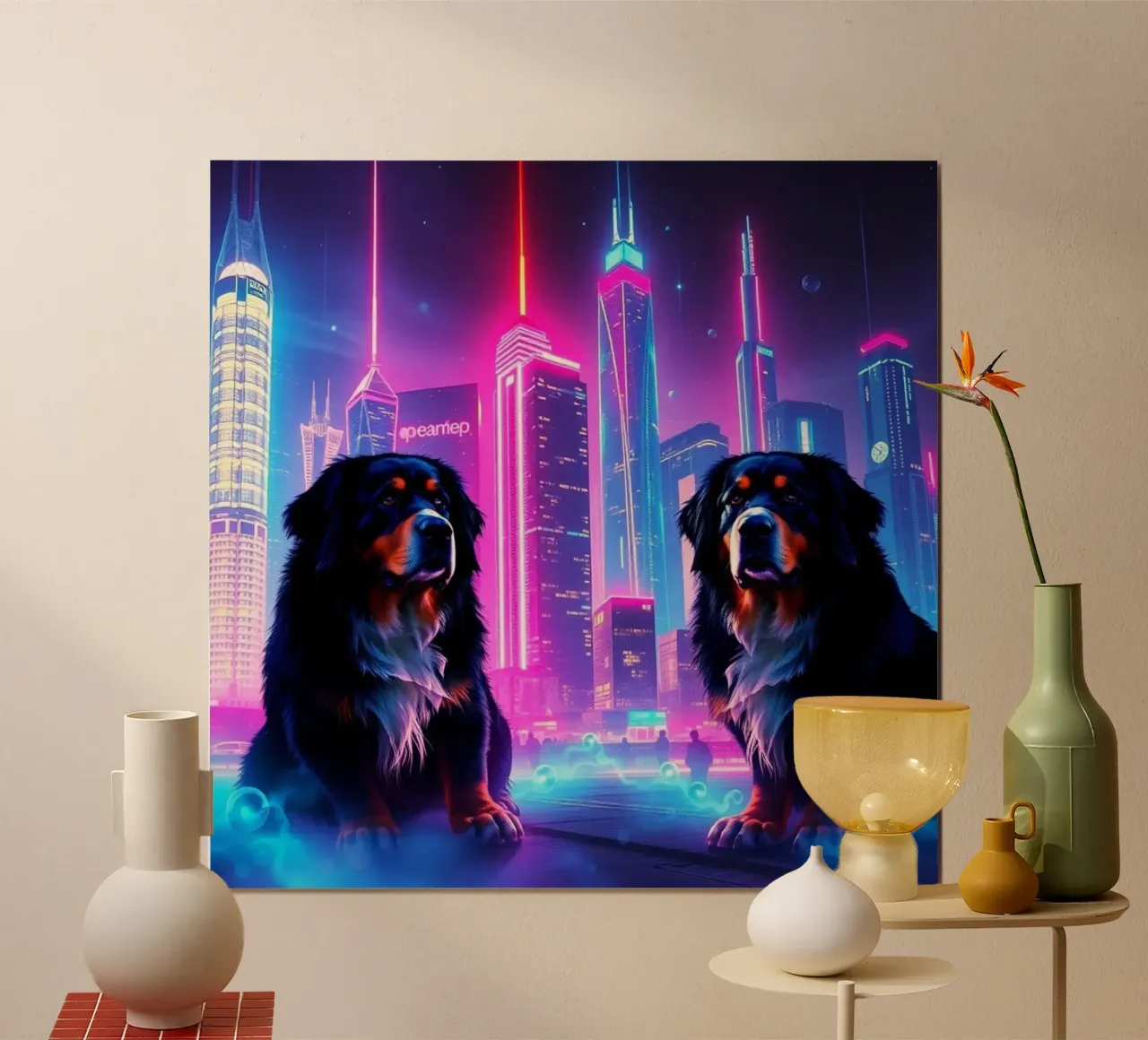 Bellissimo cane da montagna bernese #7 poster con telaio in legno da Yumis.Beargang.and.Me