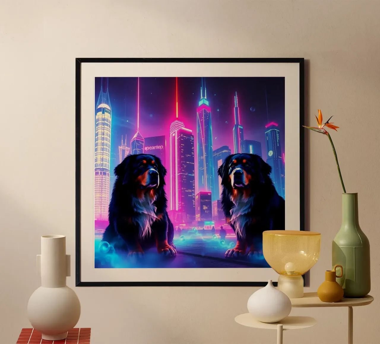 Bellissimo cane da montagna bernese #7 poster con telaio in legno da Yumis.Beargang.and.Me