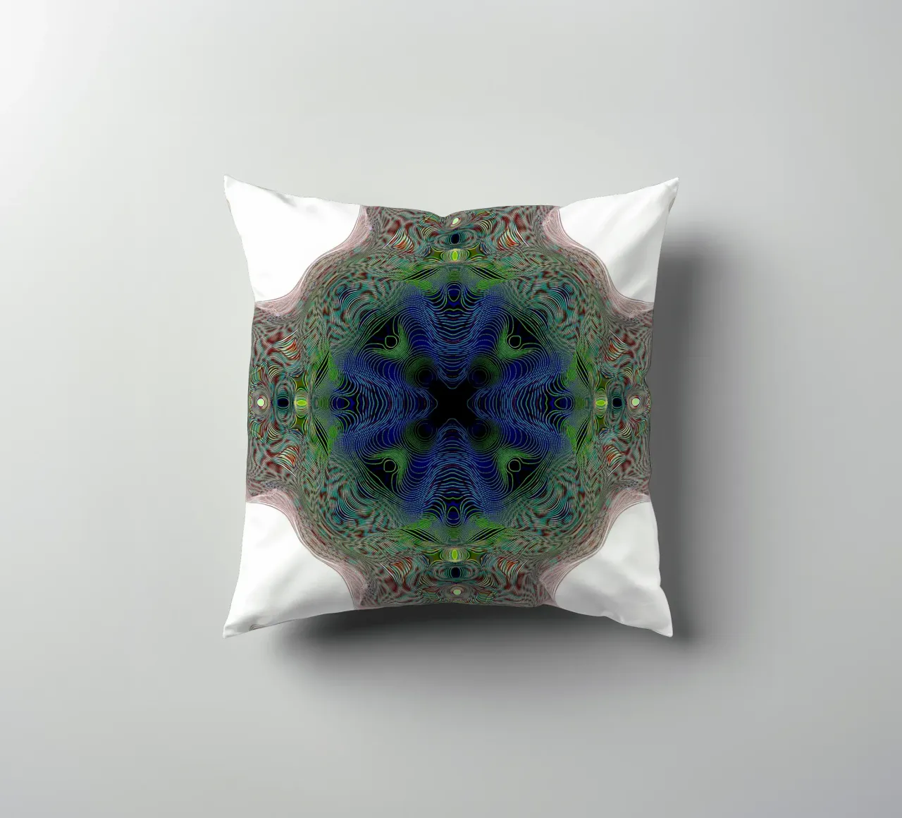 Cross in blue with a green border on a white background decorative cushion by Gürsel Yesil Digital Art