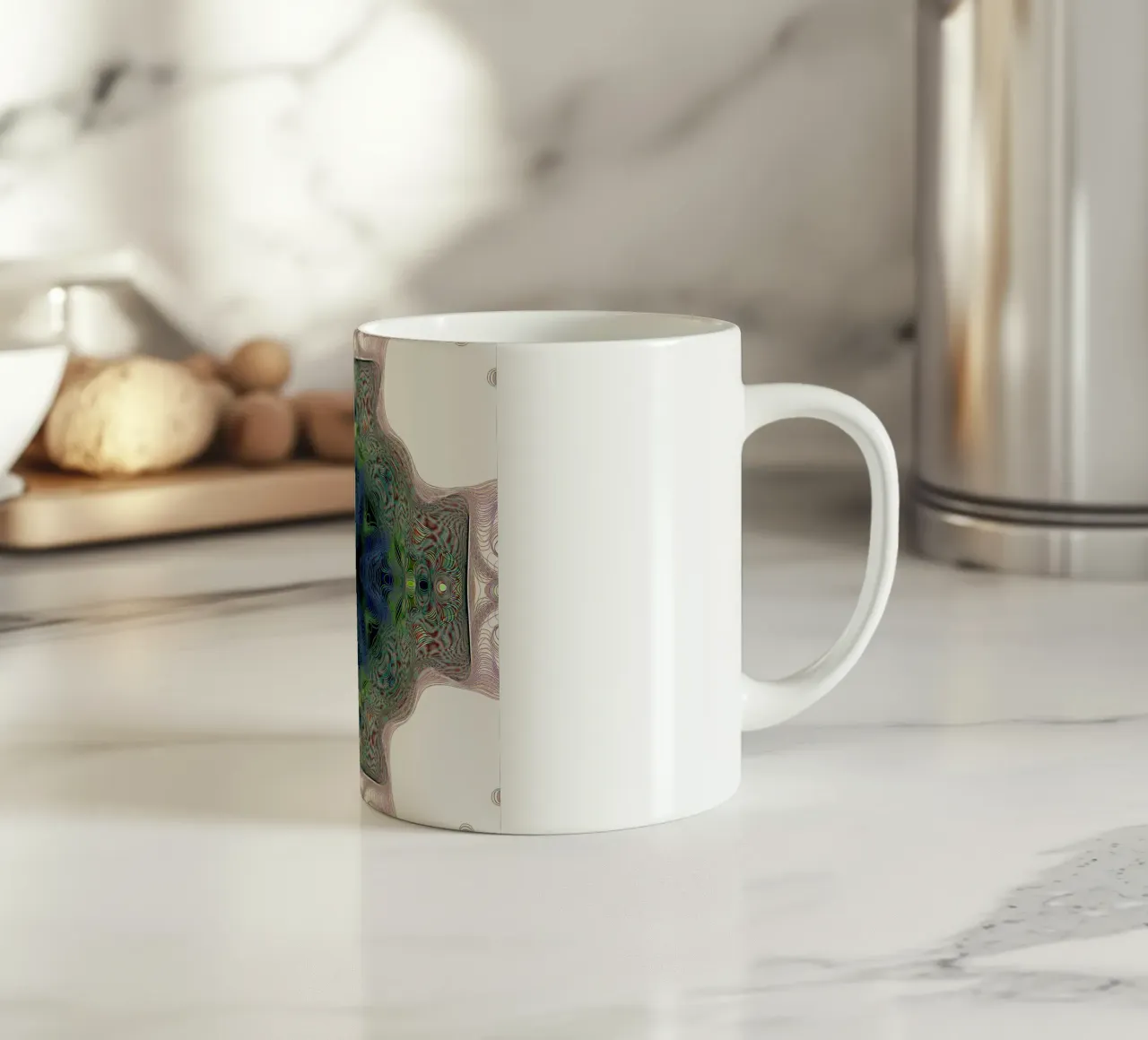 Cross in blue with a green border on a white background ceramic mug by Gürsel Yesil Digital Art