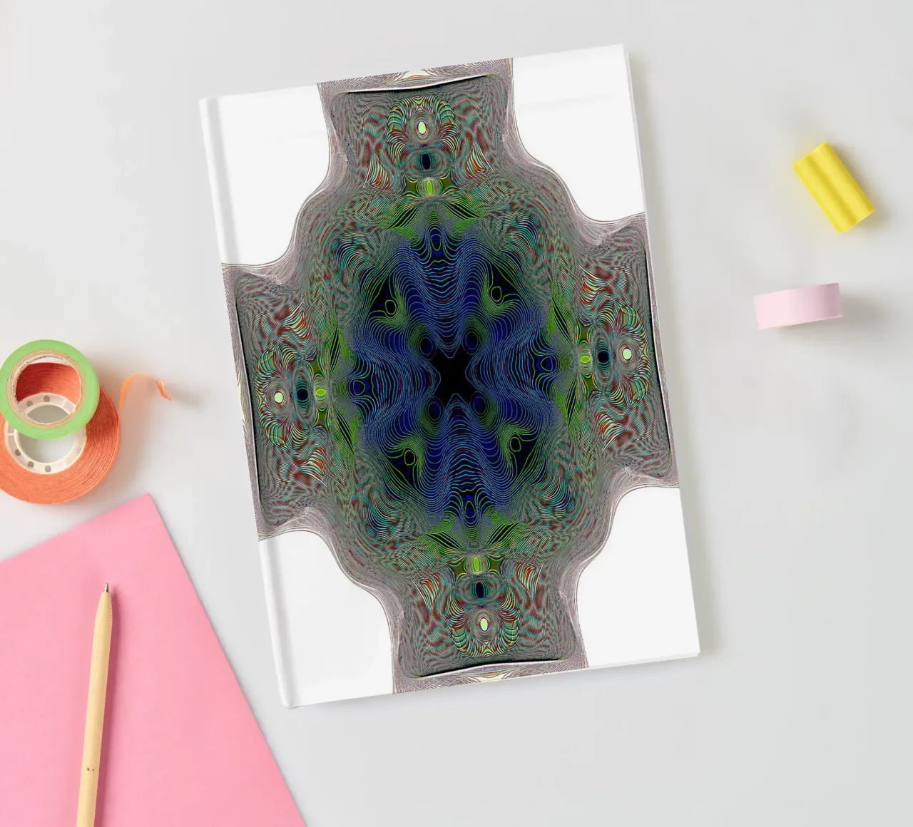 Cross in blue with a green border on a white background notebook by Gürsel Yesil Digital Art