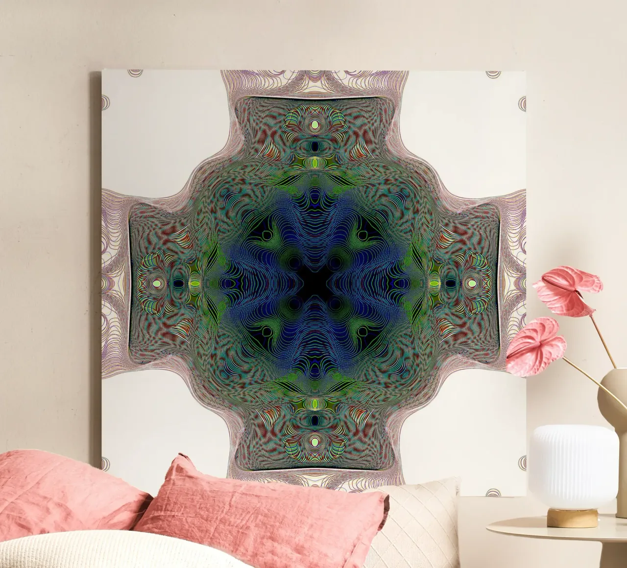 Croce di colore blu con bordo verde su sfondo bianco tela da Gürsel Yesil Digital Art