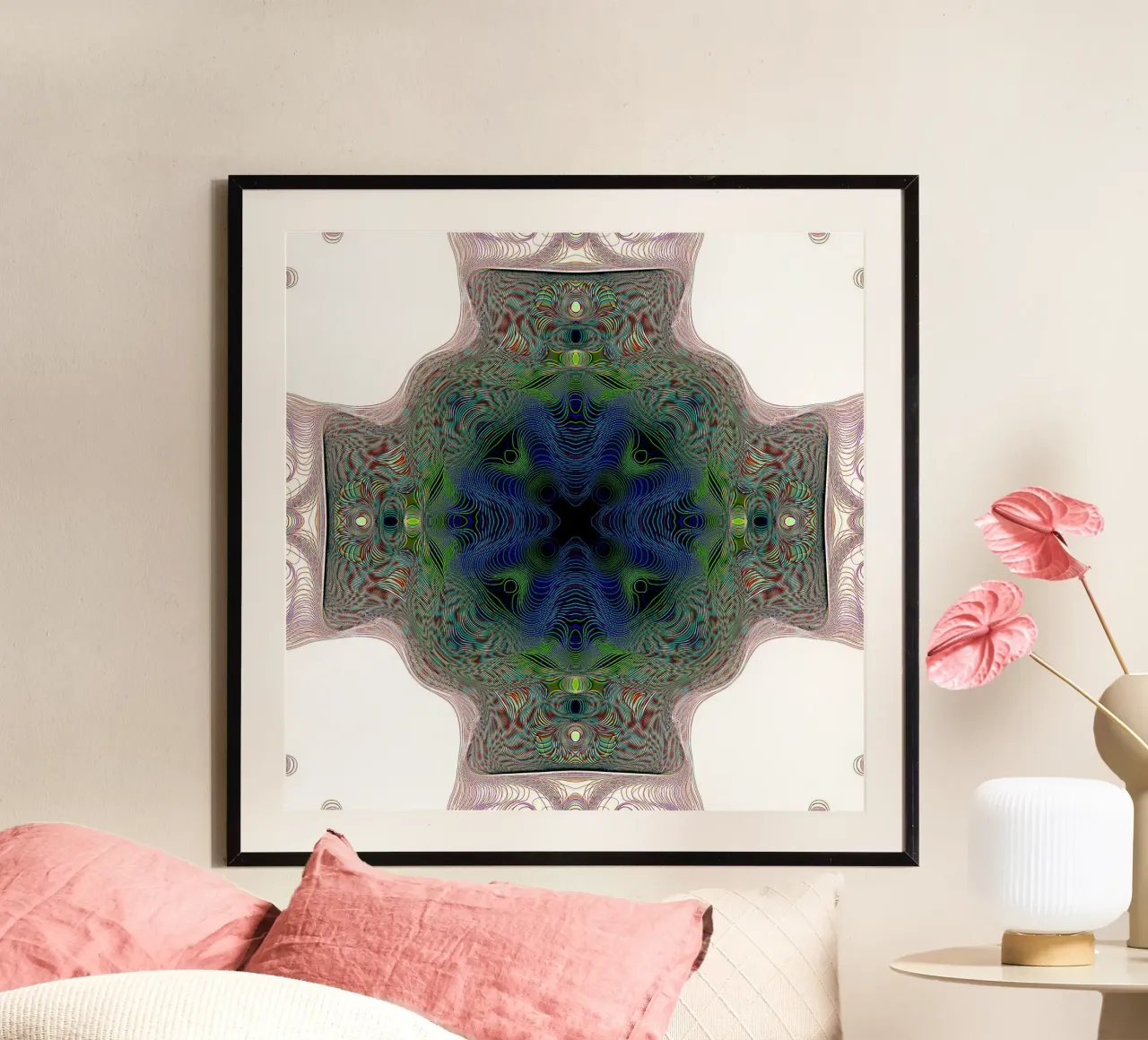 Kreuz in blau mit grünem Rand auf weissem Hintergrund Hahnemühle von Gürsel Yesil Digital Art