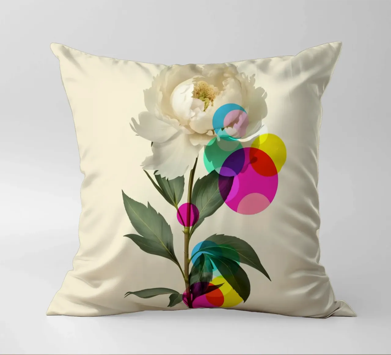 White Peony Botanical decorative cushion by Indigo Rain