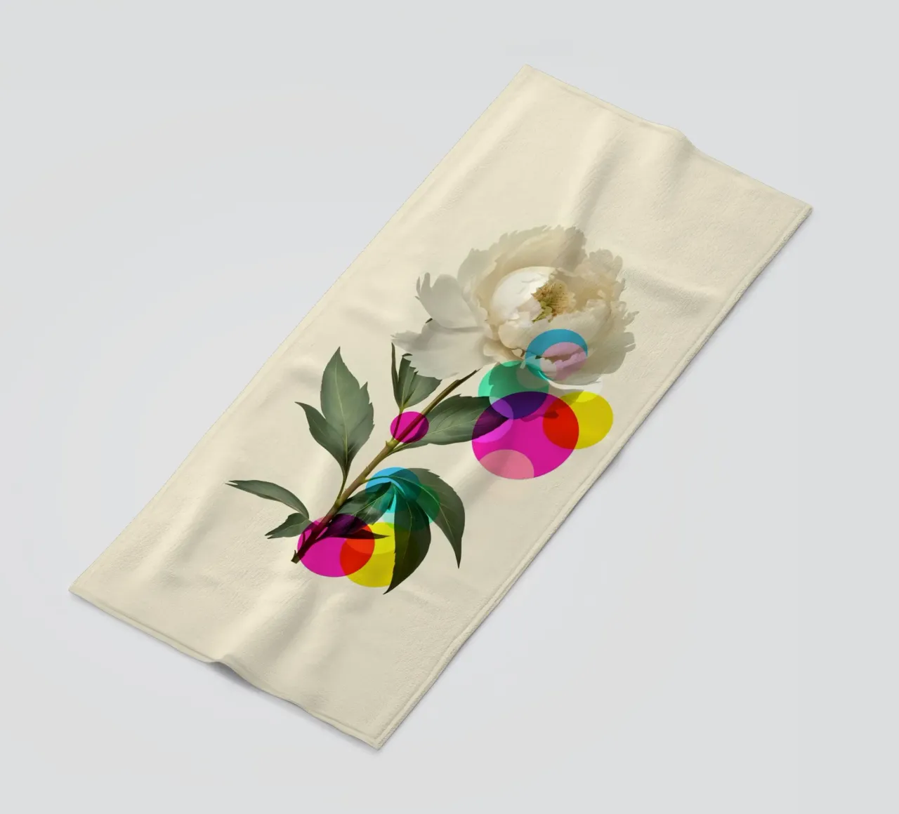 White Peony Botanical beach towel by Indigo Rain