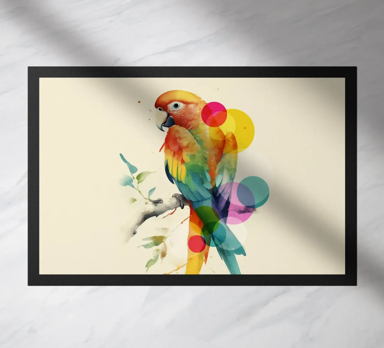 Tropical Parrot Art doormat by Indigo Rain