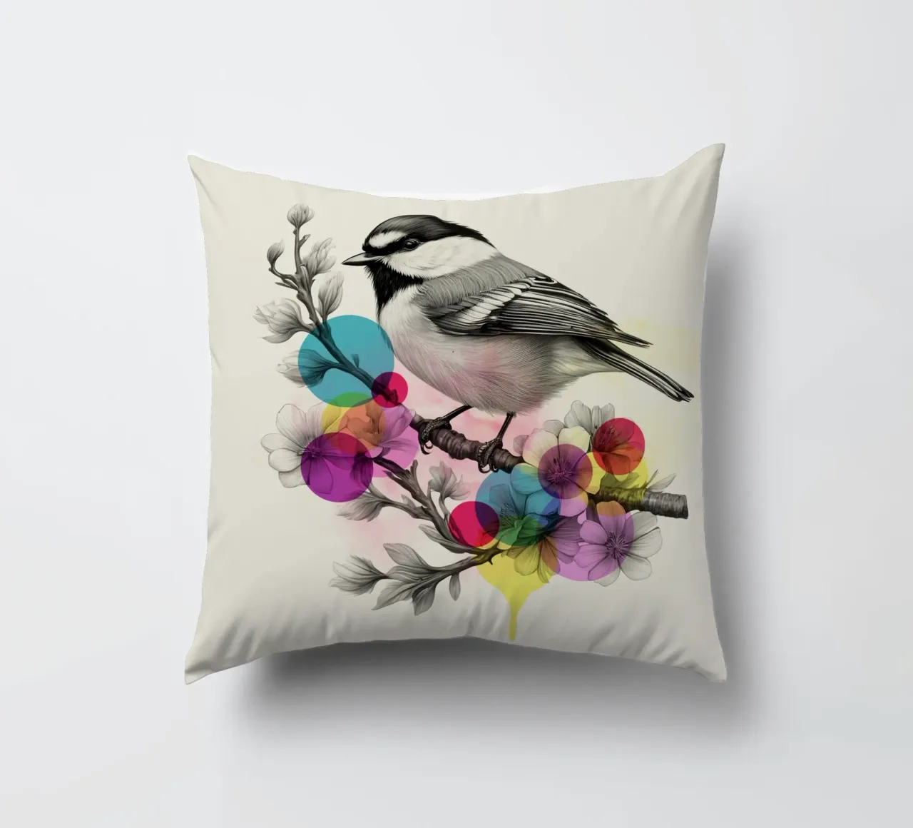 Bird on Twig Art decorative cushion by Indigo Rain