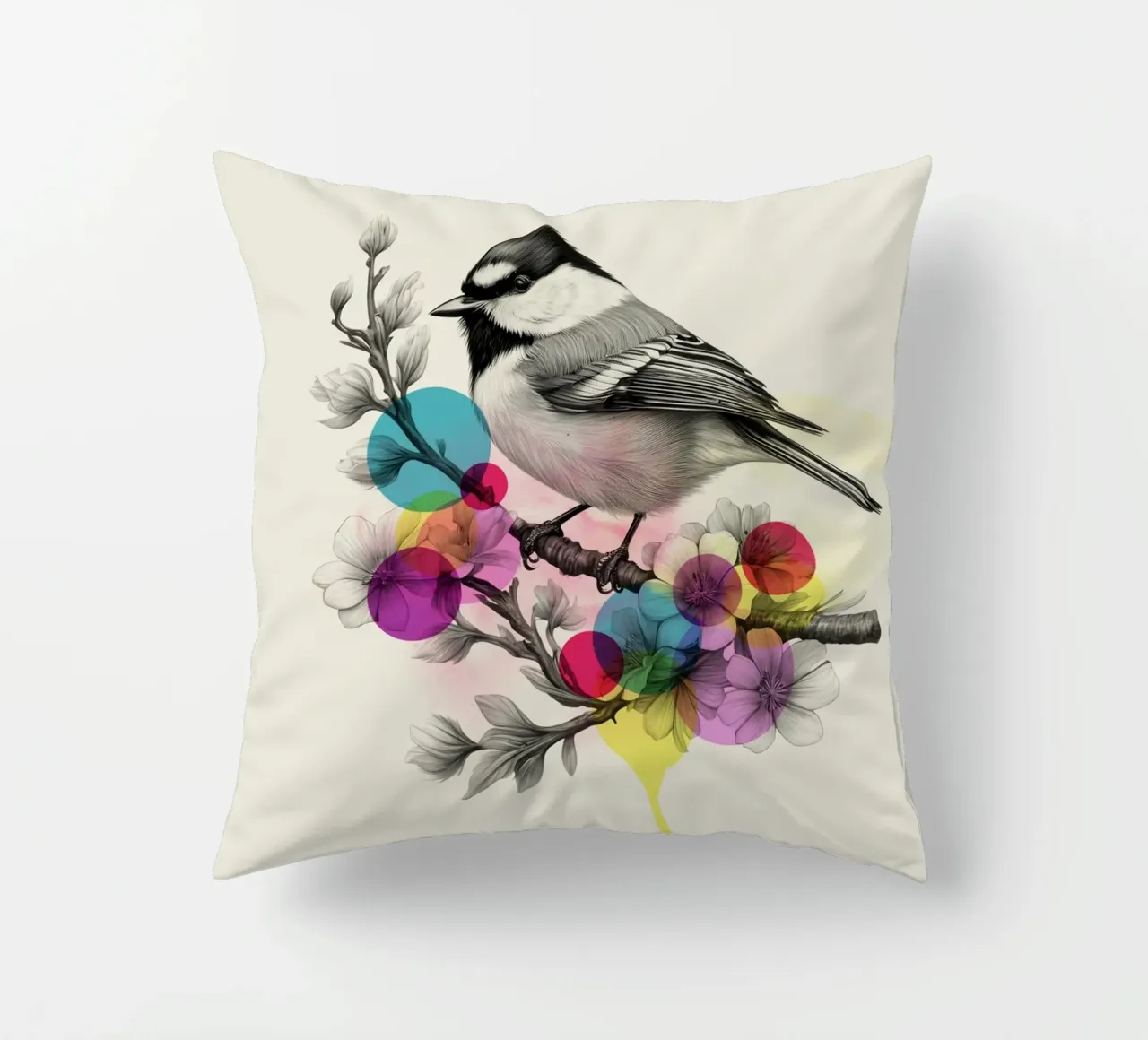 Bird on Twig Art decorative cushion by Indigo Rain