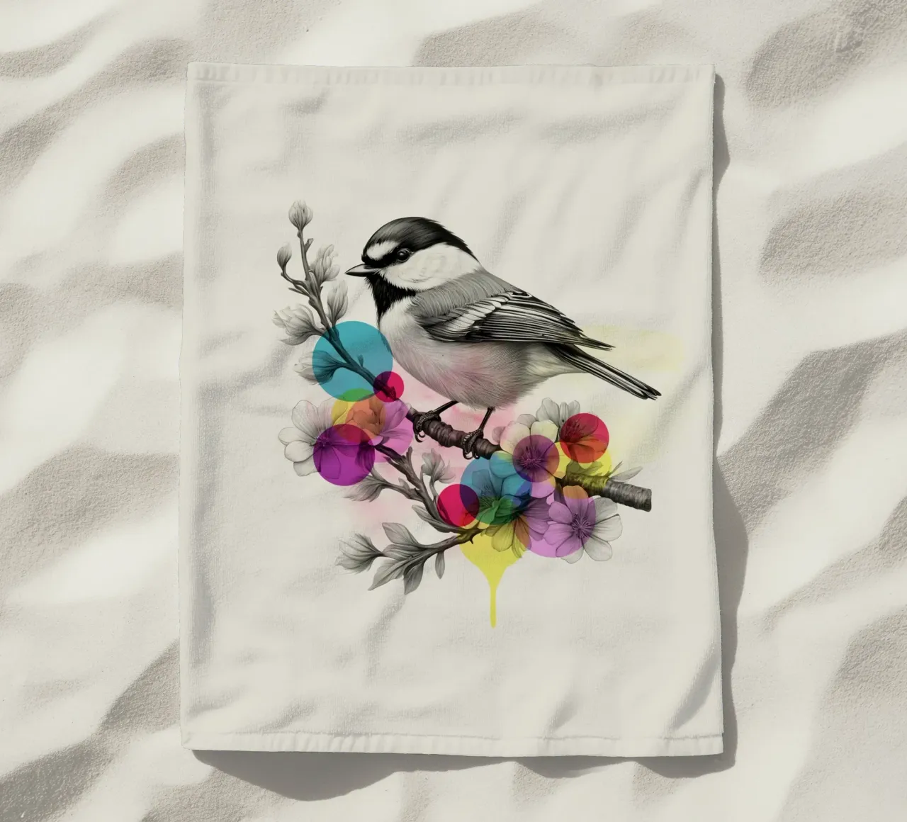 Bird on Twig Art telo mare da Indigo Rain