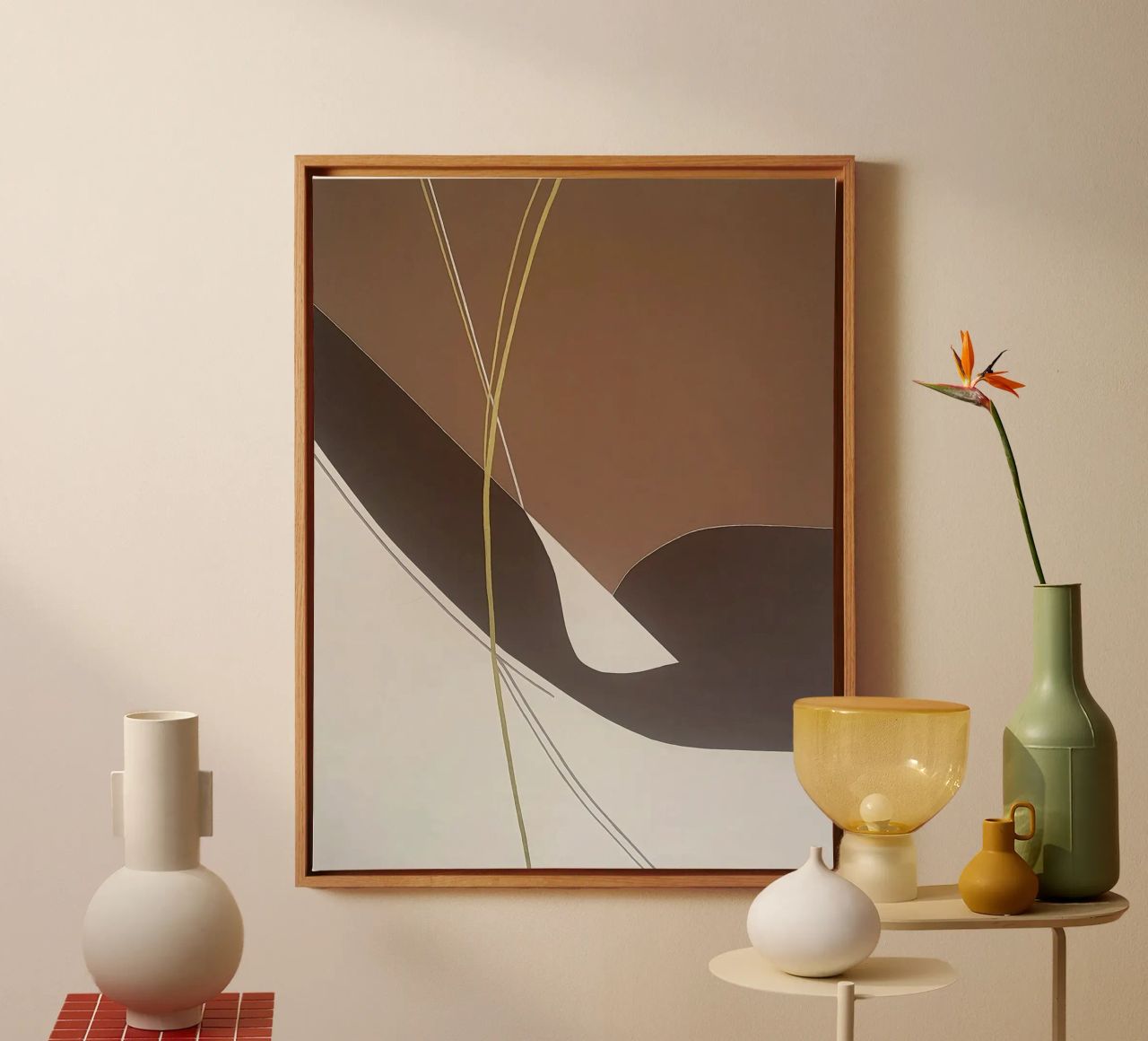 Minimalistische abstrakte Wandkunst - Braun, Schwarz und Weiß Geomet Leinwand von Artbyvo