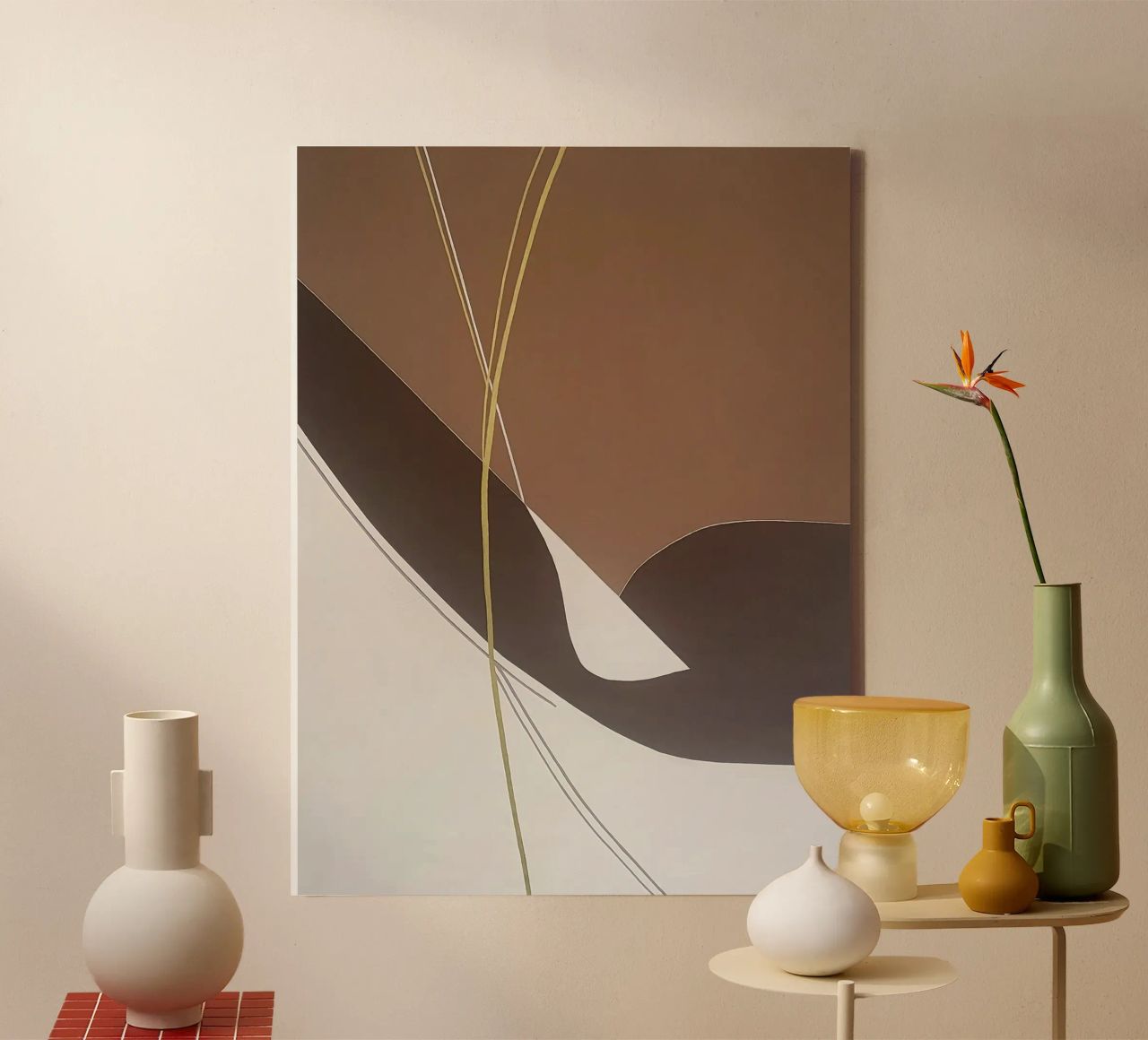 Minimalistische abstrakte Wandkunst - Braun, Schwarz und Weiß Geomet Leinwand von Artbyvo