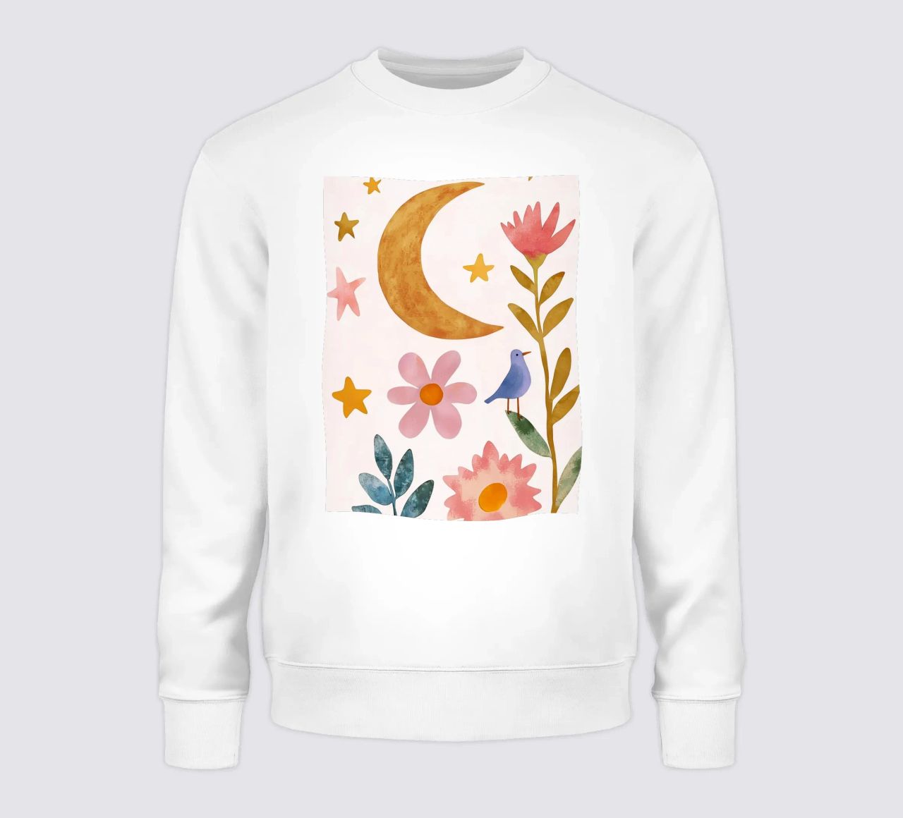 Boho Luna Uccello Dreamscape Vintage Botanico Floreale Notte felpa da Gentle Echoes Art