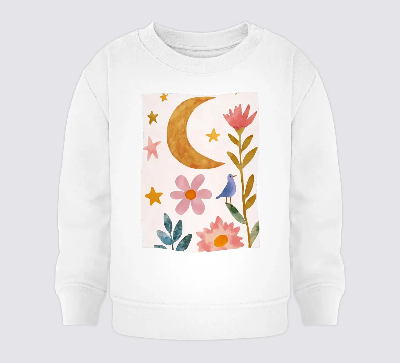 Boho Luna Uccello Dreamscape Vintage Botanico Floreale Notte felpa neonato da Gentle Echoes Art