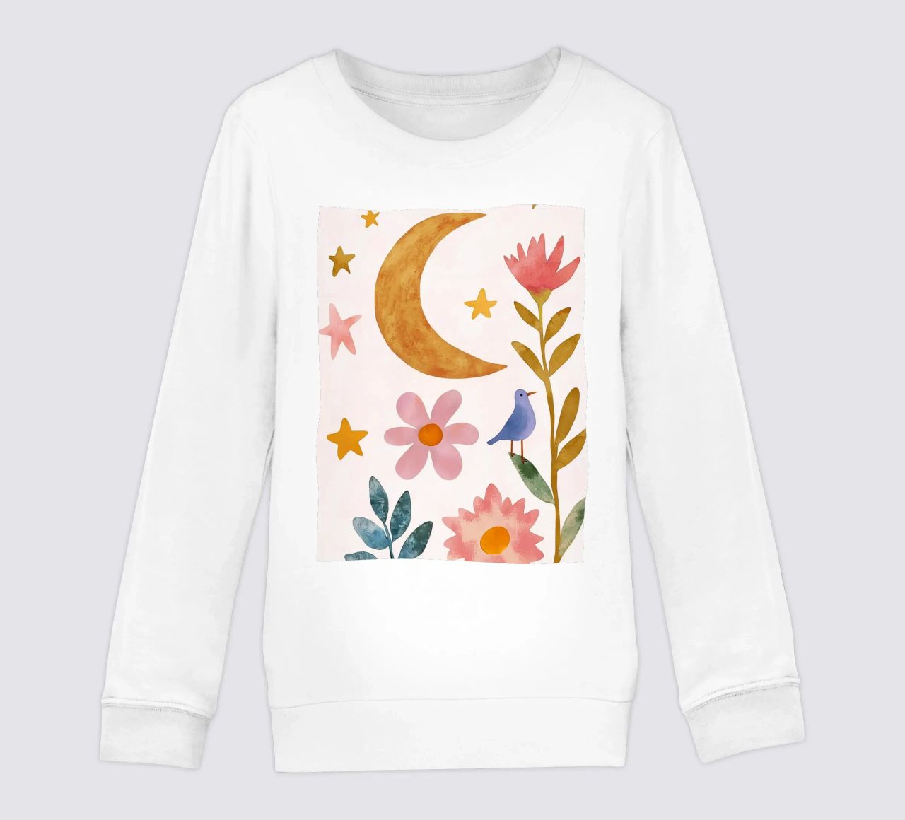 Boho Luna Uccello Dreamscape Vintage Botanico Floreale Notte felpa bambino da Gentle Echoes Art