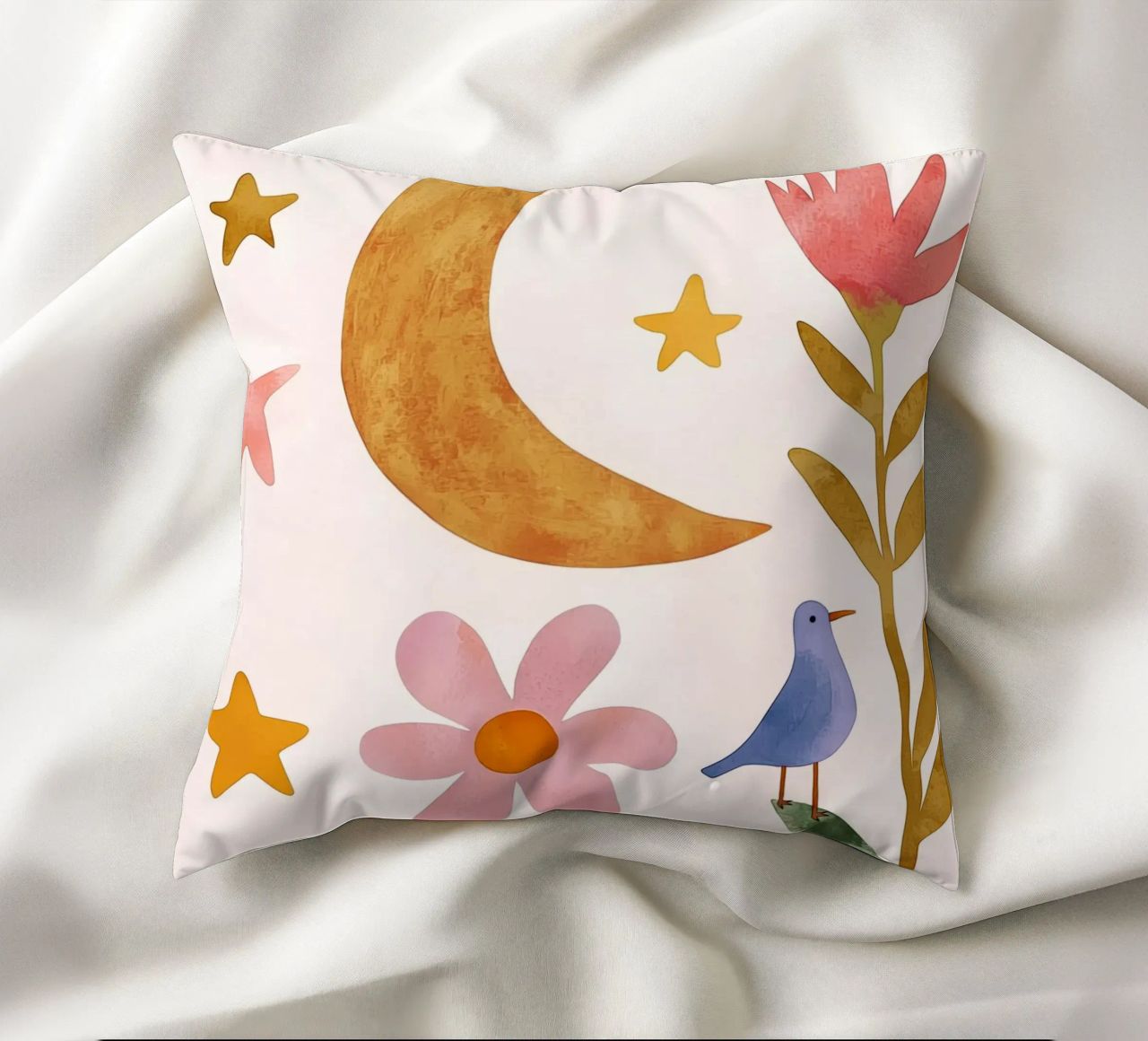 Boho Luna Uccello Dreamscape Vintage Botanico Floreale Notte cuscino da Gentle Echoes Art