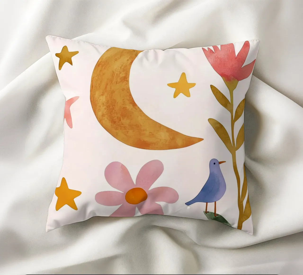 Boho Luna Uccello Dreamscape Vintage Botanico Floreale Notte cuscino da Gentle Echoes Art