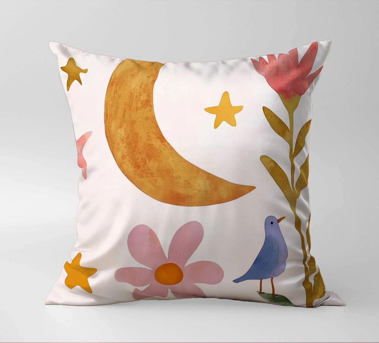 Boho Luna Uccello Dreamscape Vintage Botanico Floreale Notte cuscino da Gentle Echoes Art