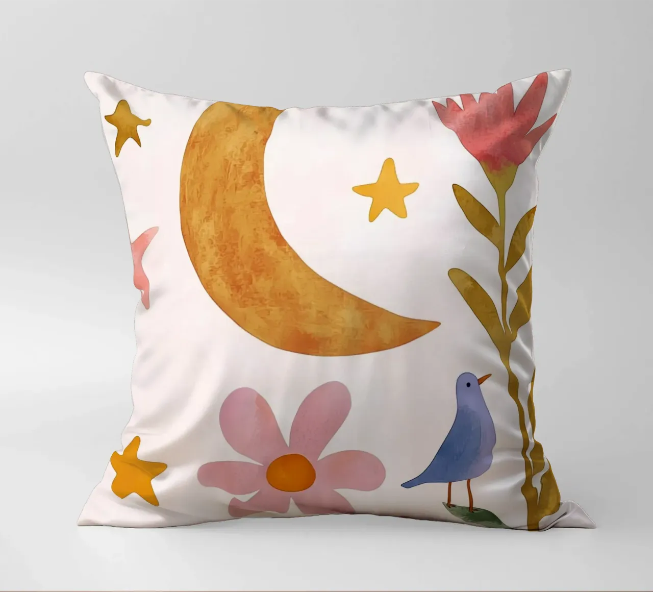 Boho Luna Uccello Dreamscape Vintage Botanico Floreale Notte cuscino da Gentle Echoes Art
