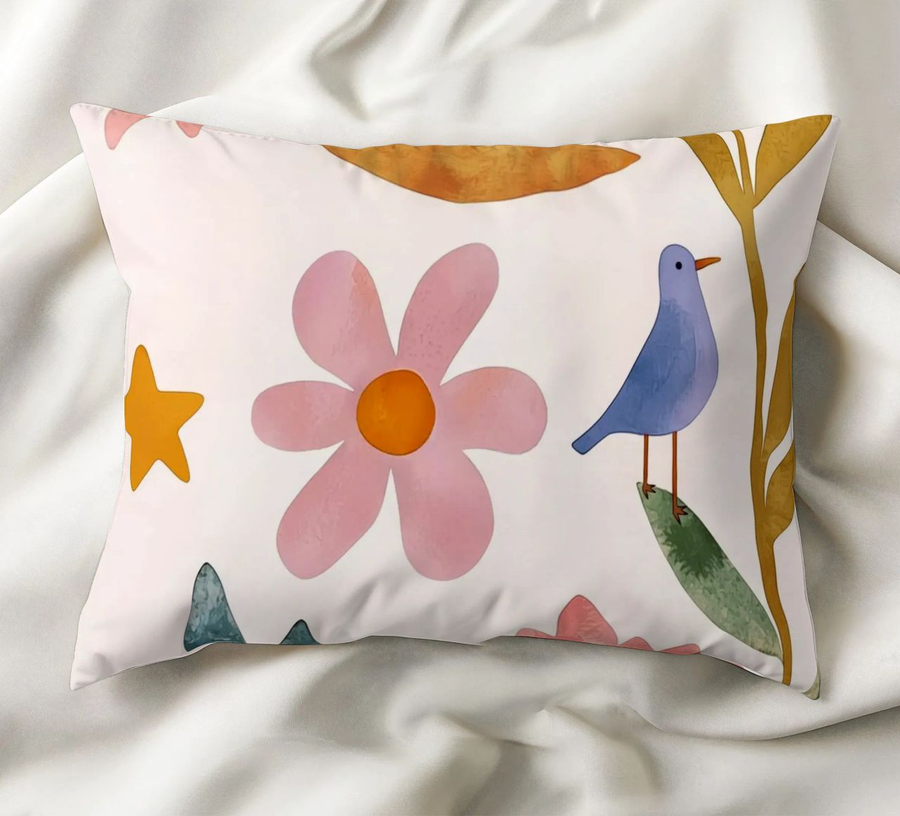 Boho Luna Uccello Dreamscape Vintage Botanico Floreale Notte cuscino da Gentle Echoes Art