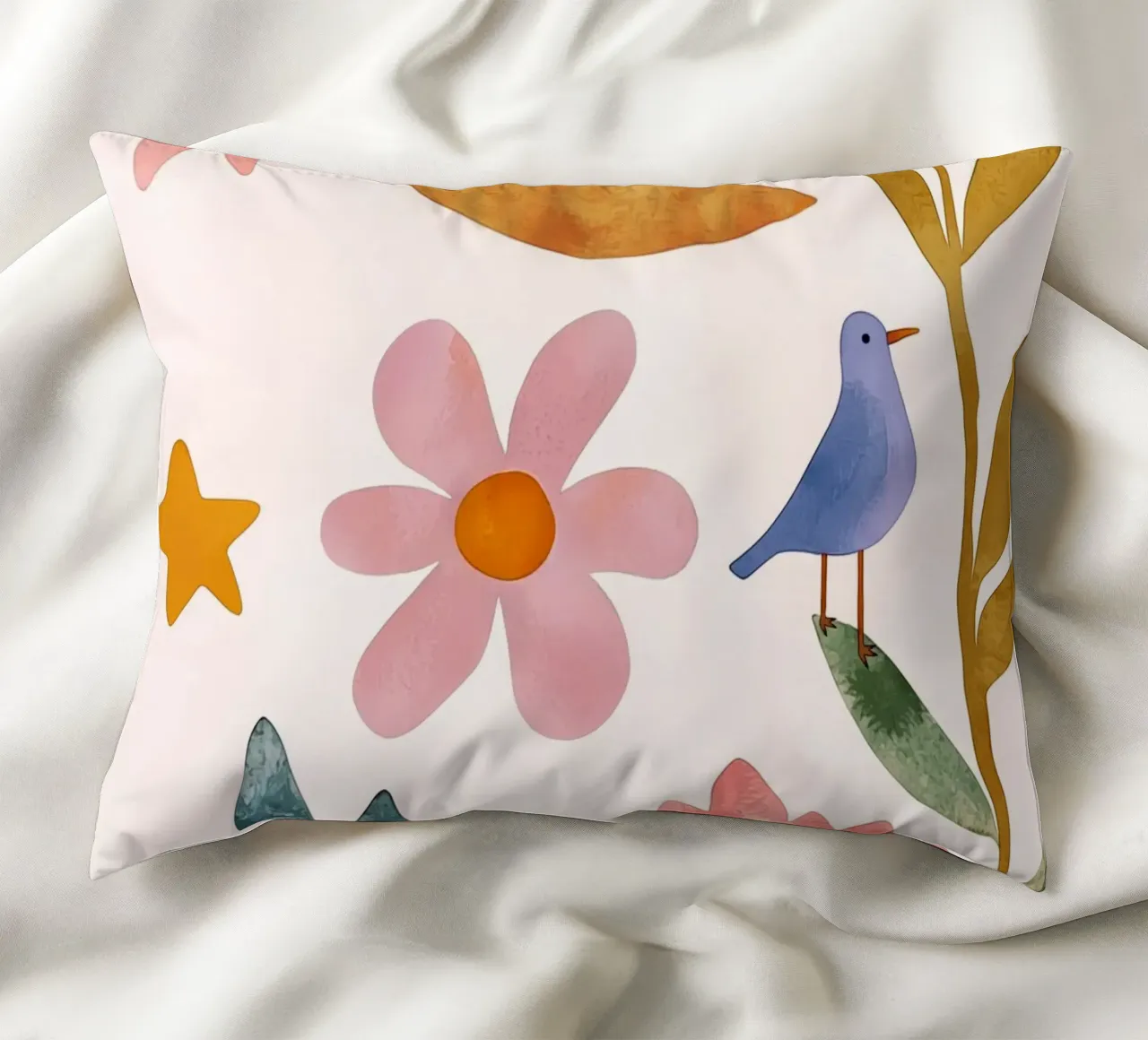 Boho Luna Uccello Dreamscape Vintage Botanico Floreale Notte cuscino da Gentle Echoes Art