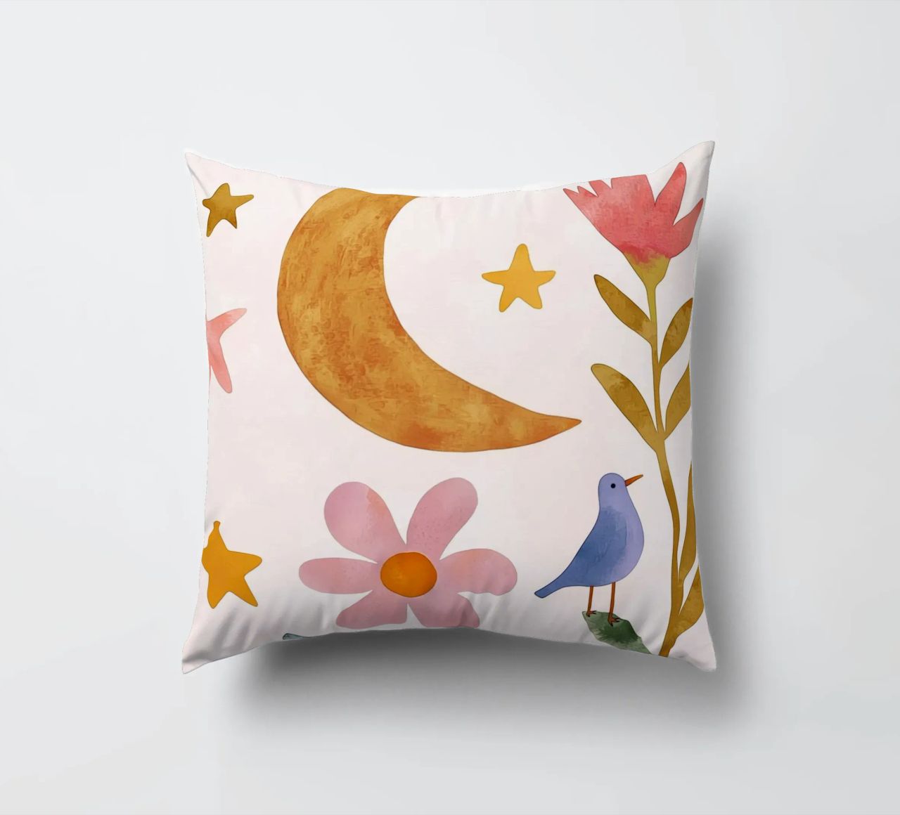 Boho Luna Uccello Dreamscape Vintage Botanico Floreale Notte cuscino da Gentle Echoes Art