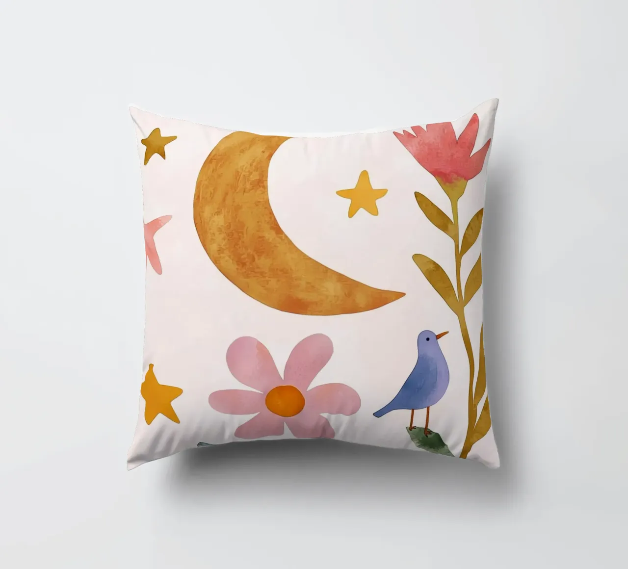 Boho Luna Uccello Dreamscape Vintage Botanico Floreale Notte cuscino da Gentle Echoes Art