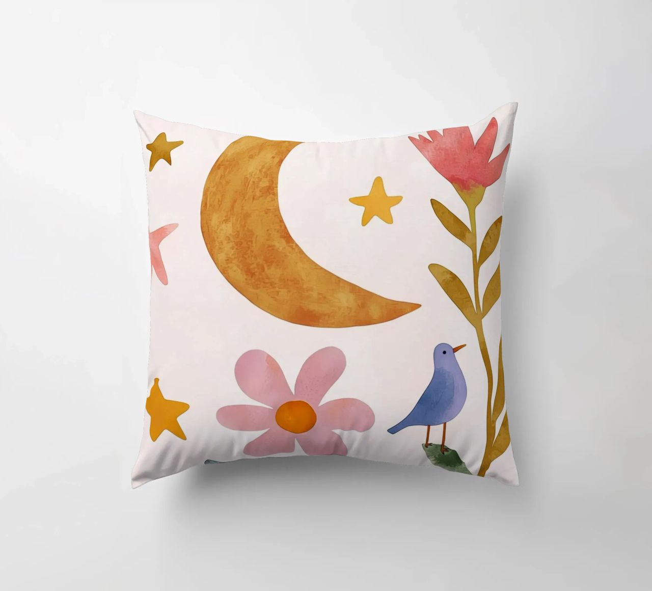 Boho Luna Uccello Dreamscape Vintage Botanico Floreale Notte cuscino da Gentle Echoes Art