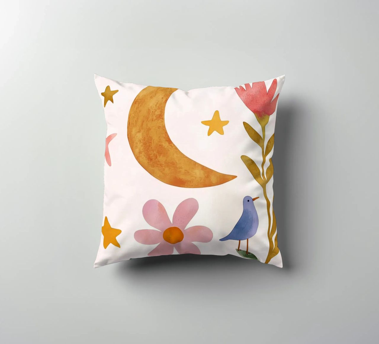 Boho Luna Uccello Dreamscape Vintage Botanico Floreale Notte cuscino da Gentle Echoes Art