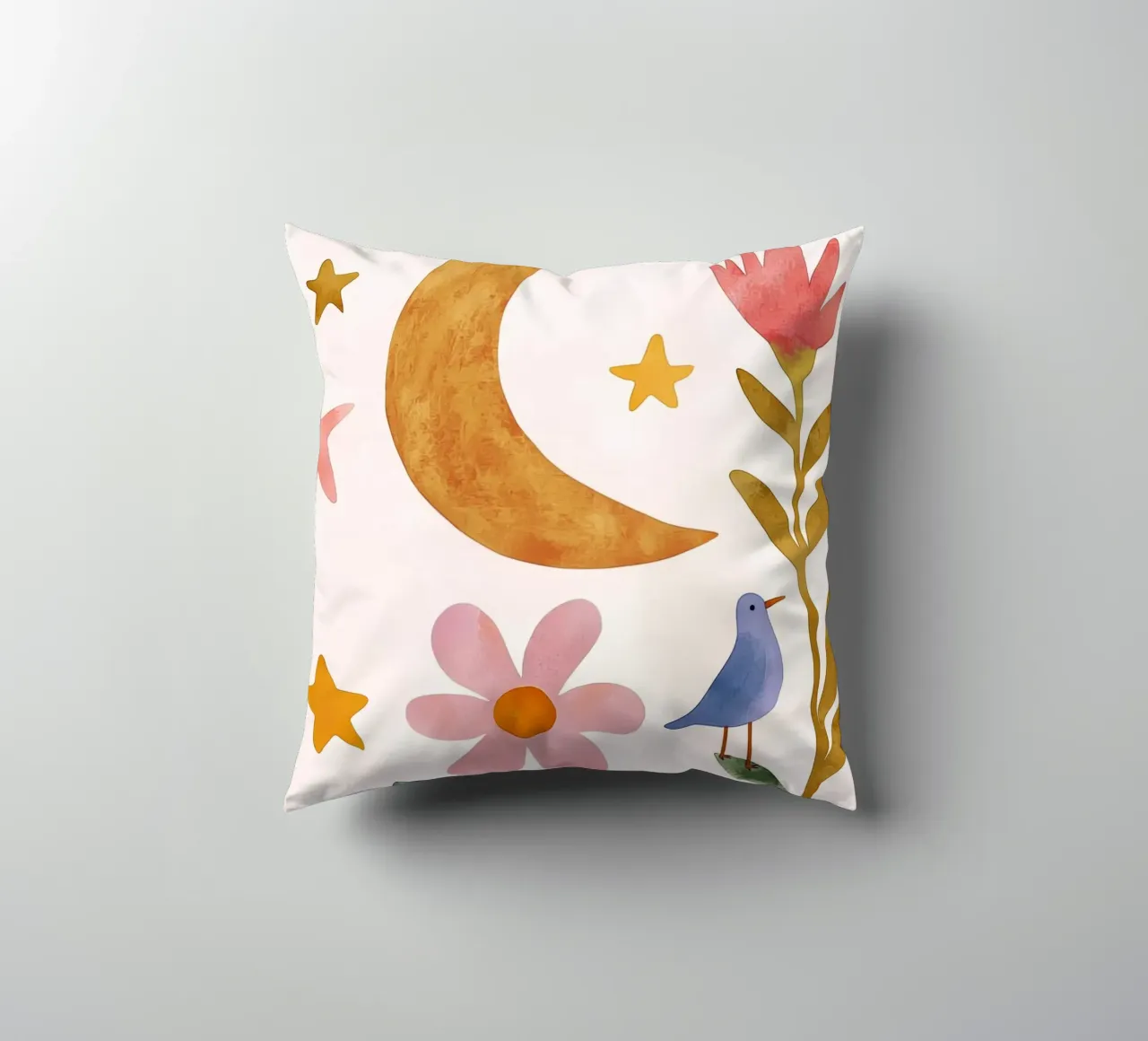 Boho Luna Uccello Dreamscape Vintage Botanico Floreale Notte cuscino da Gentle Echoes Art
