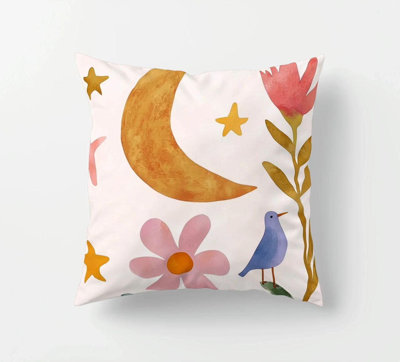Boho Luna Uccello Dreamscape Vintage Botanico Floreale Notte cuscino da Gentle Echoes Art