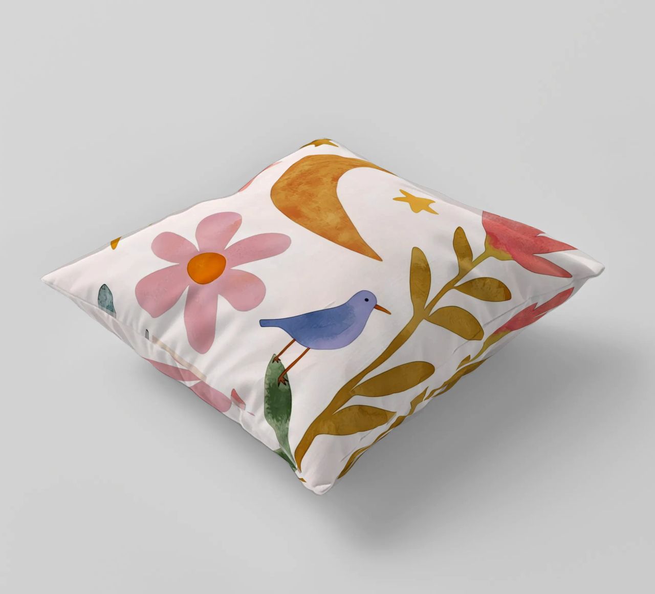Boho Luna Uccello Dreamscape Vintage Botanico Floreale Notte cuscino da Gentle Echoes Art