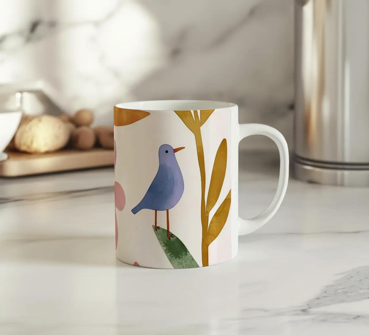 Boho Luna Uccello Dreamscape Vintage Botanico Floreale Notte tazza in ceramica da Gentle Echoes Art