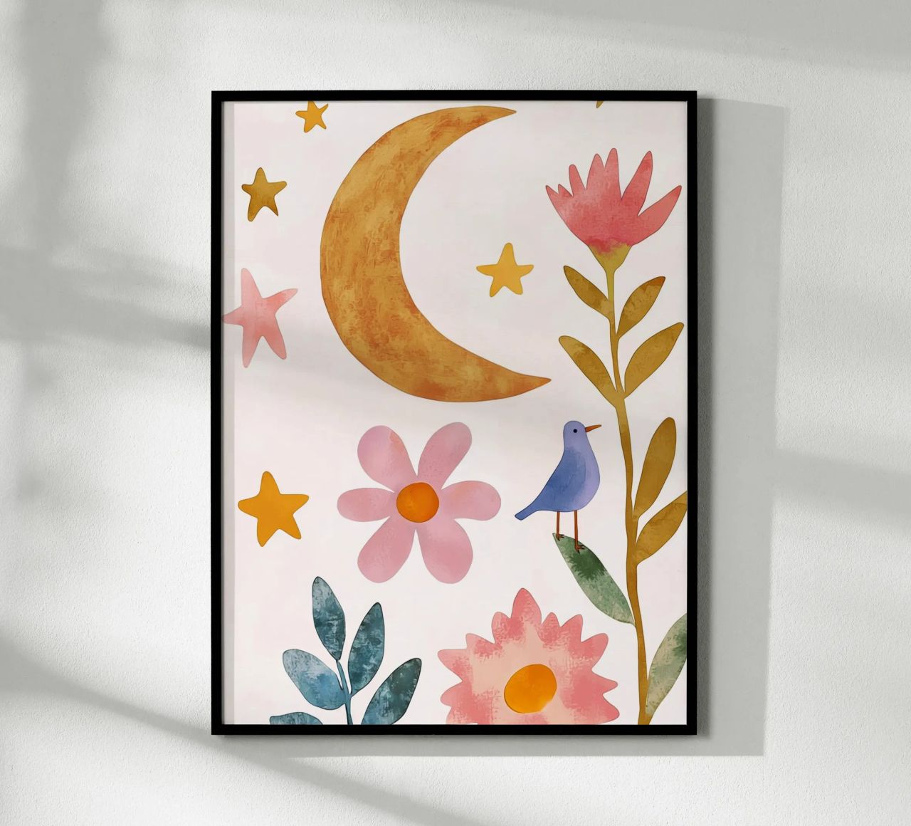 Boho Moon Bird Dreamscape Vintage Botanical Floral Night poster by Gentle Echoes Art