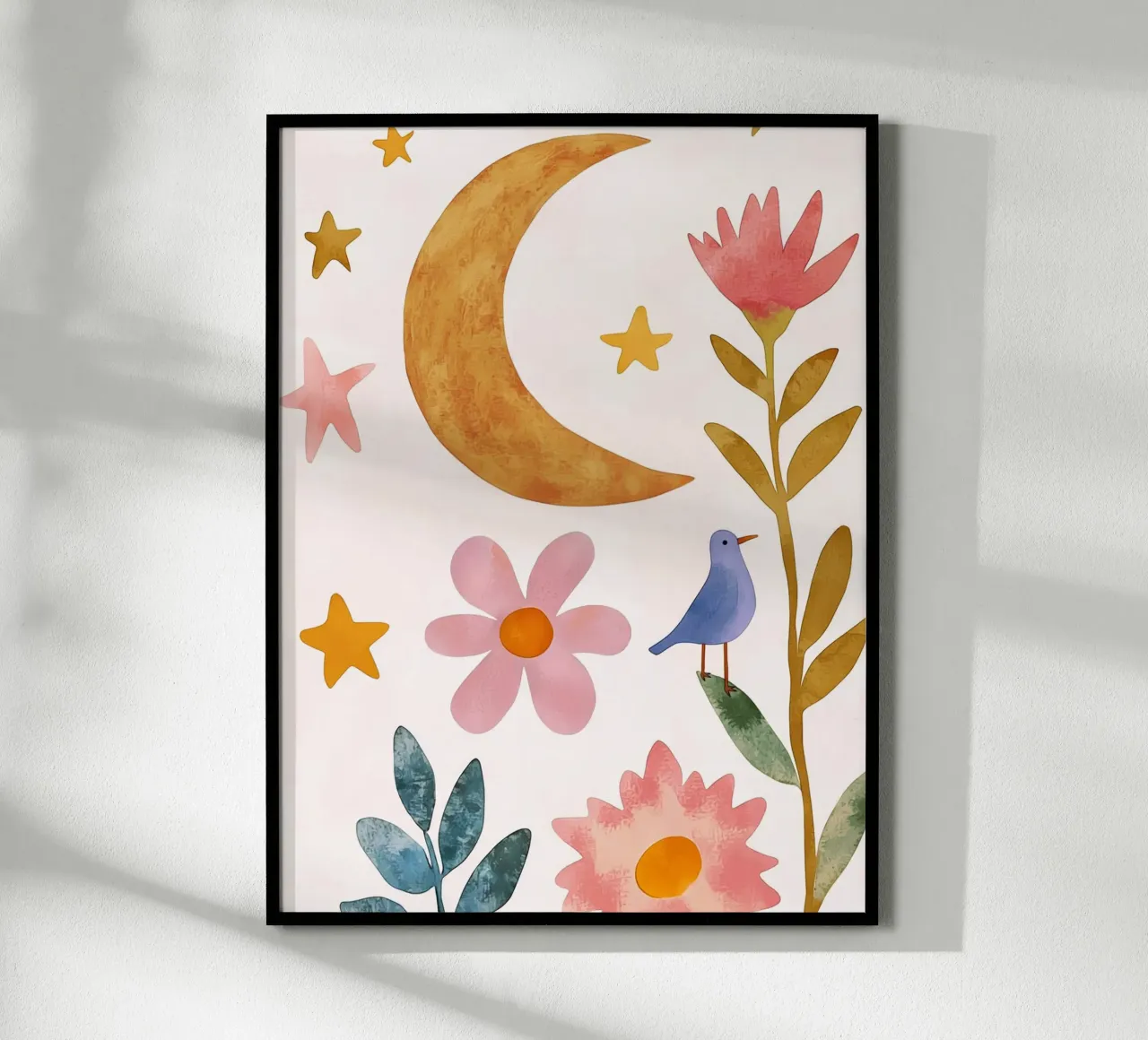 Boho Luna Uccello Dreamscape Vintage Botanico Floreale Notte poster da Gentle Echoes Art