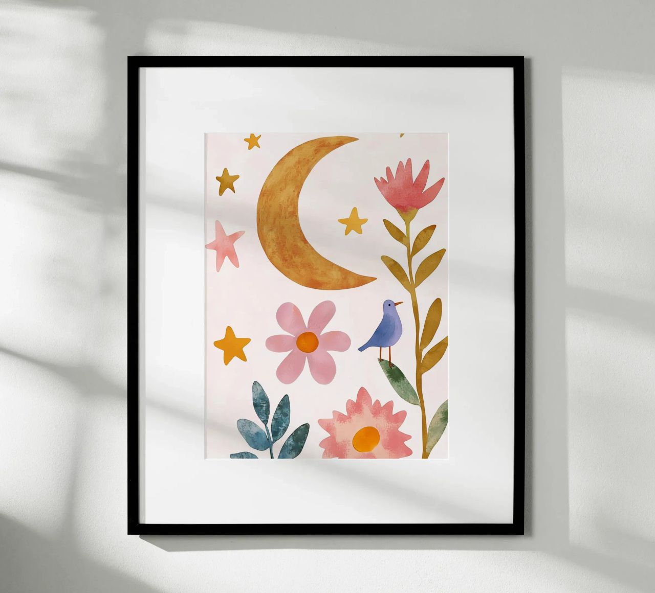 Boho Moon Bird Dreamscape Vintage Botanical Floral Night poster by Gentle Echoes Art