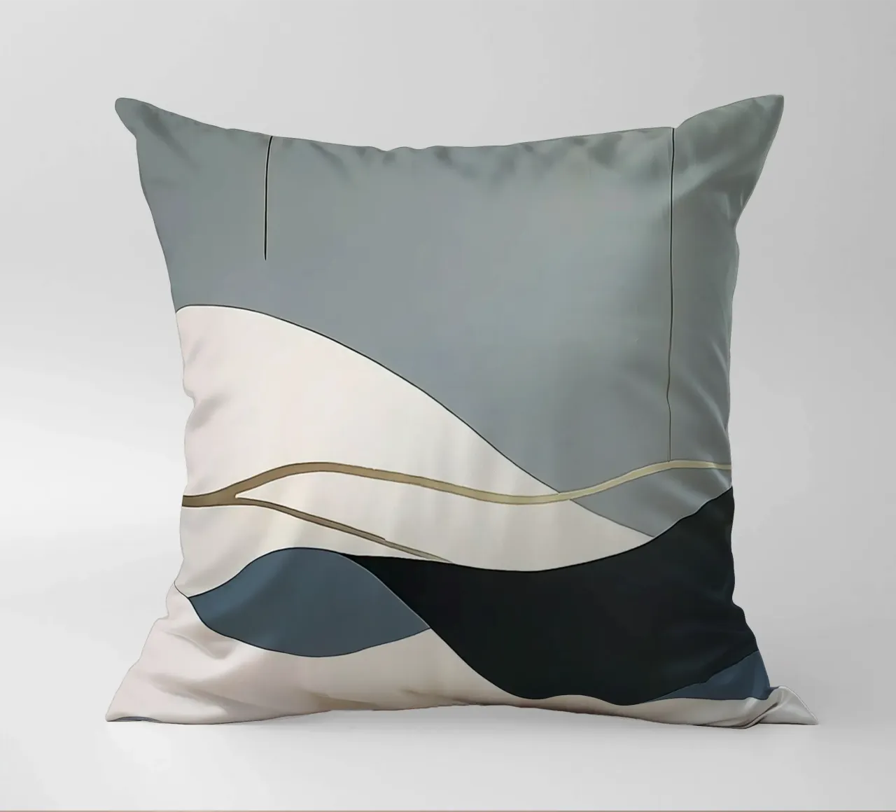 Minimal Abstract Waves with Gold Accents Gray decorative cushion by Artbyvo