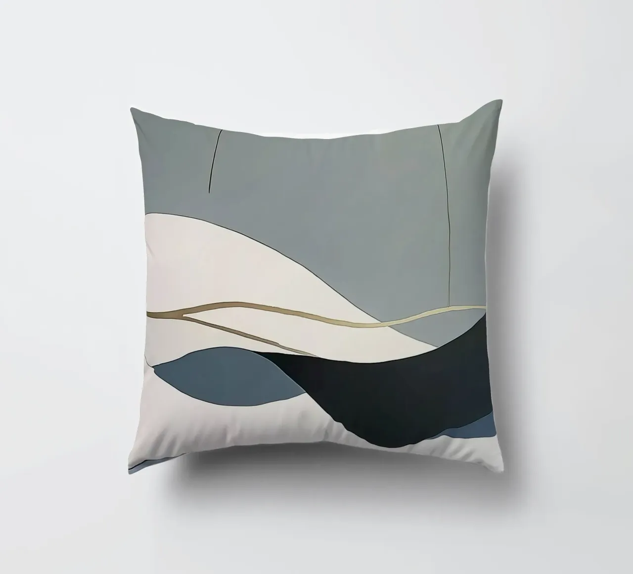 Minimal Abstract Waves with Gold Accents Gray decorative cushion by Artbyvo
