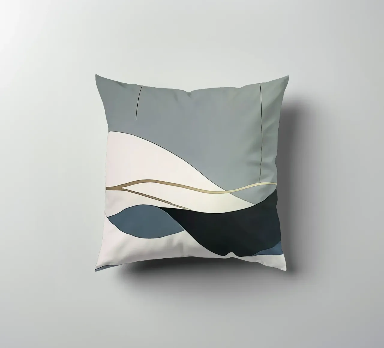Minimal Abstract Waves with Gold Accents Gray decorative cushion by Artbyvo