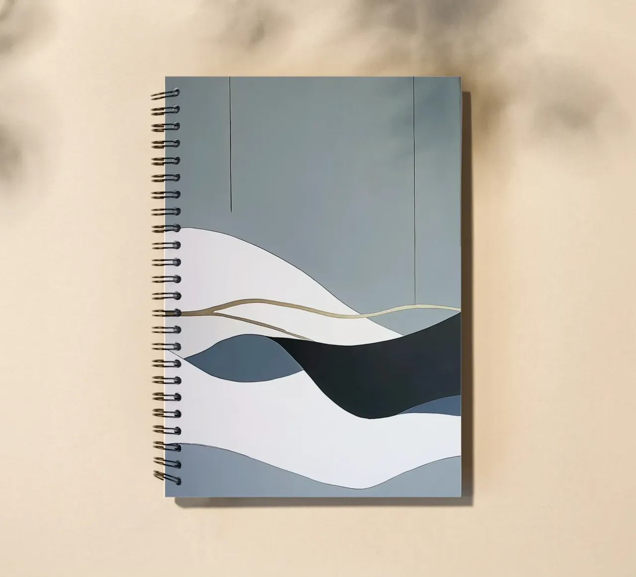 Minimal Abstract Waves with Gold Accents Gray spiral notebook by Artbyvo