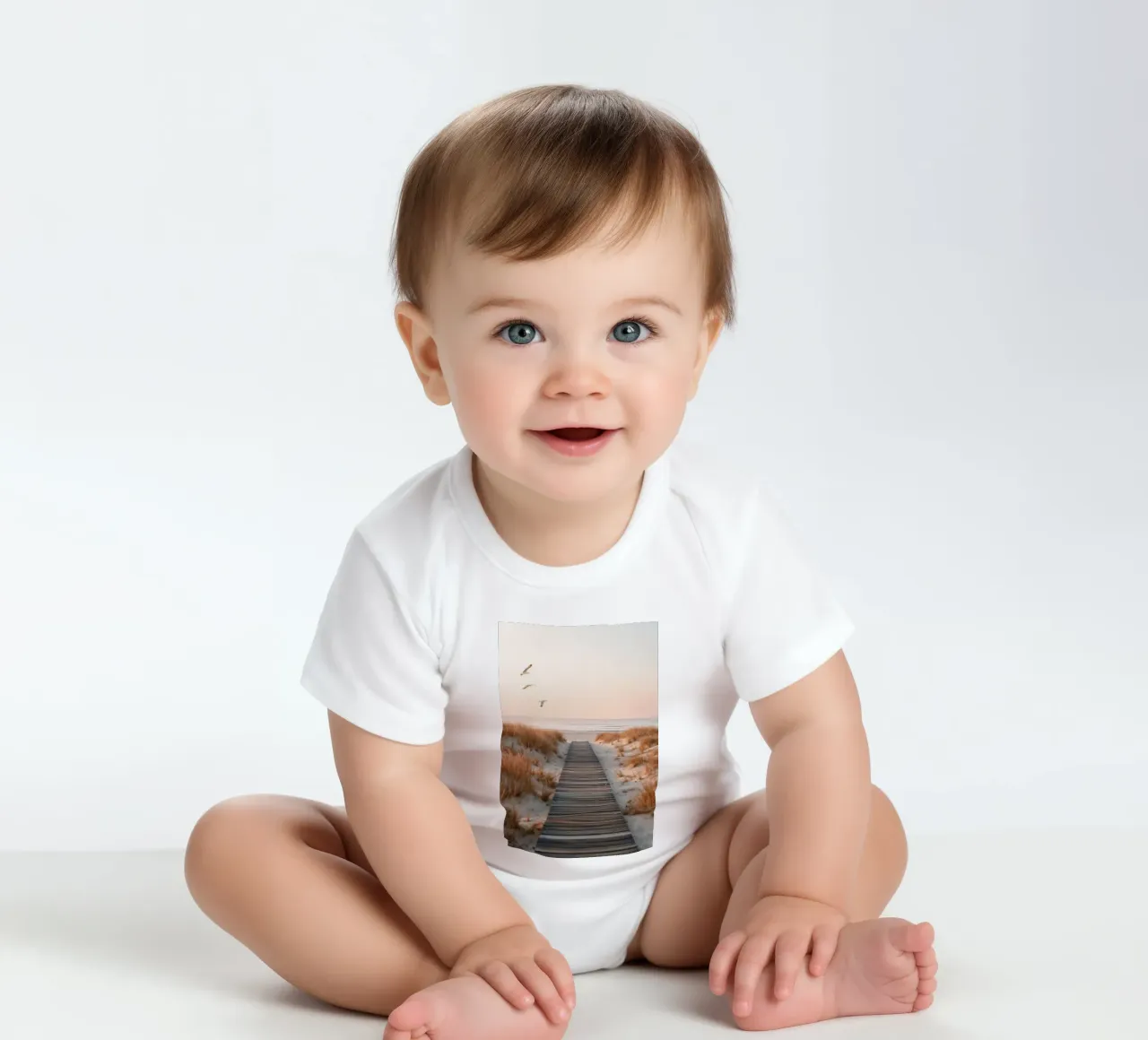 Seaside Silence – Dune Walk Art short-sleeve baby romper by BLICKPUNKT