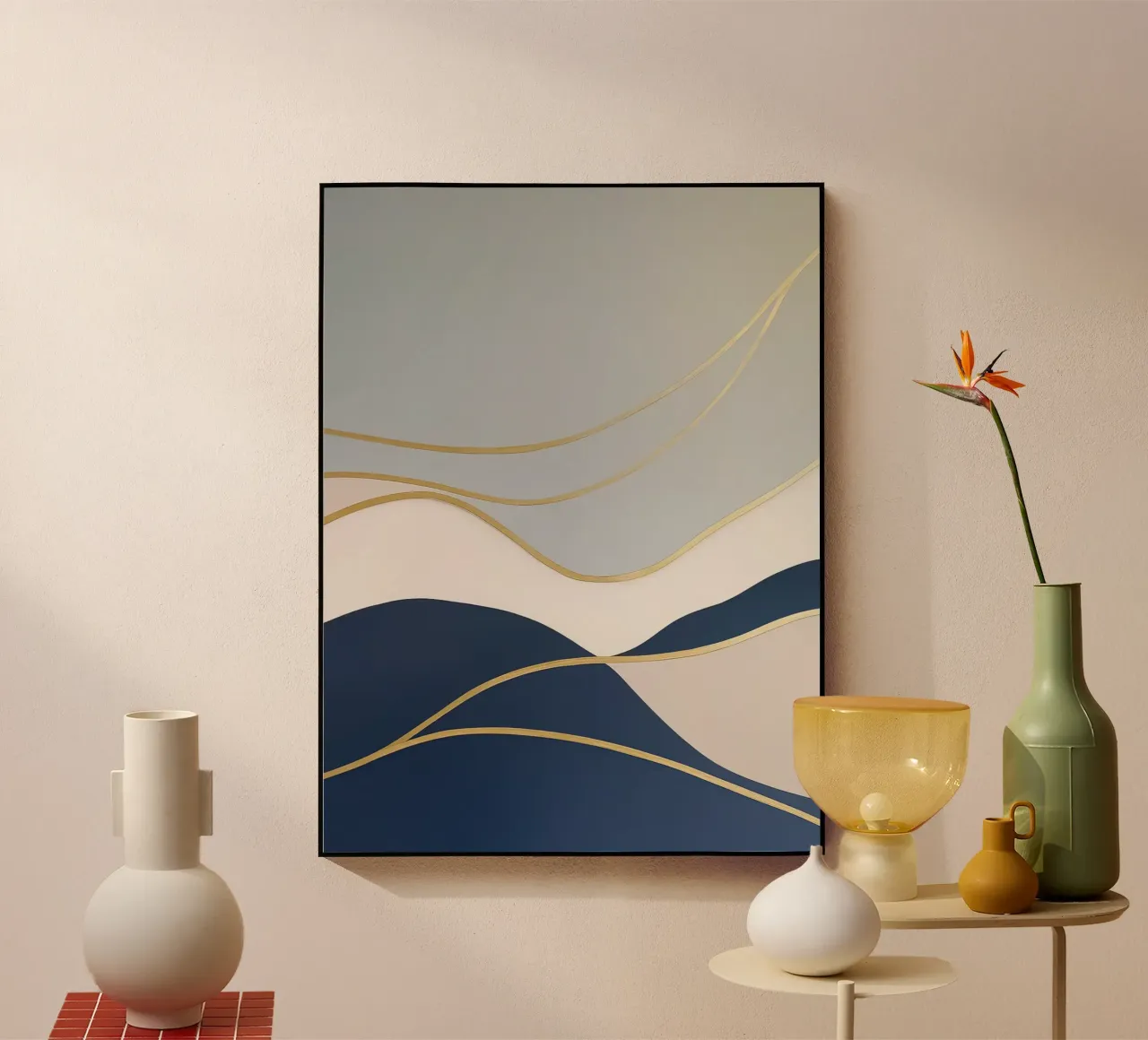 Gold Lined Abstract Hills in Soft Tones acrylic glass by Artbyvo