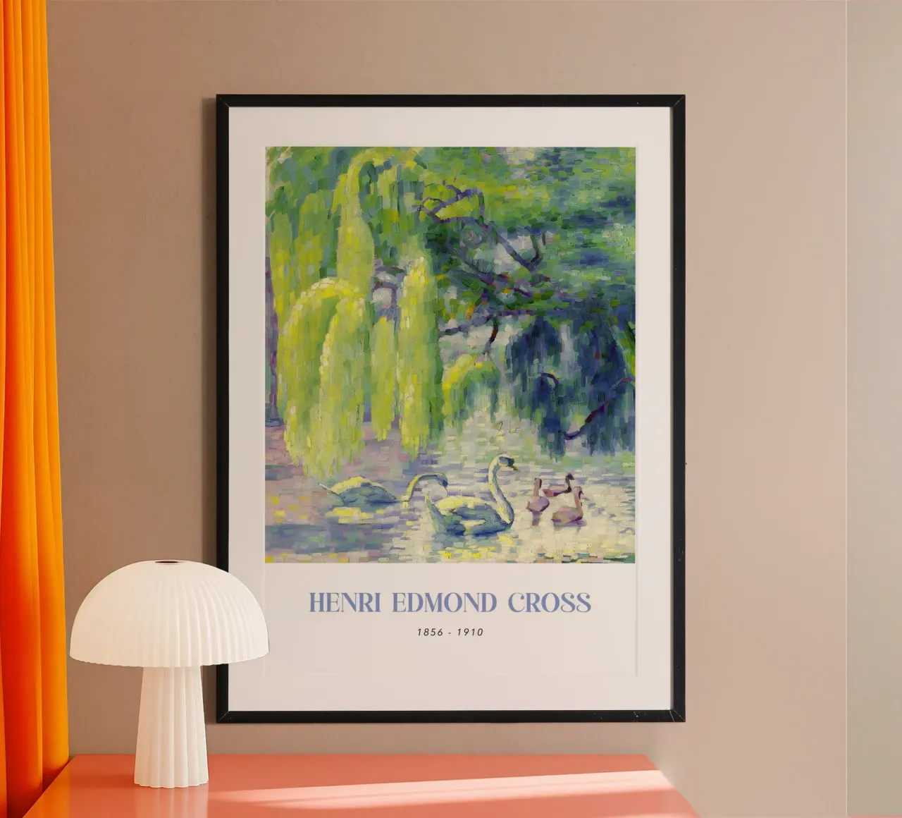 Henri-Edmond Cross Pointillist Swans Arte da parete poster con telaio in legno da NorwesClub