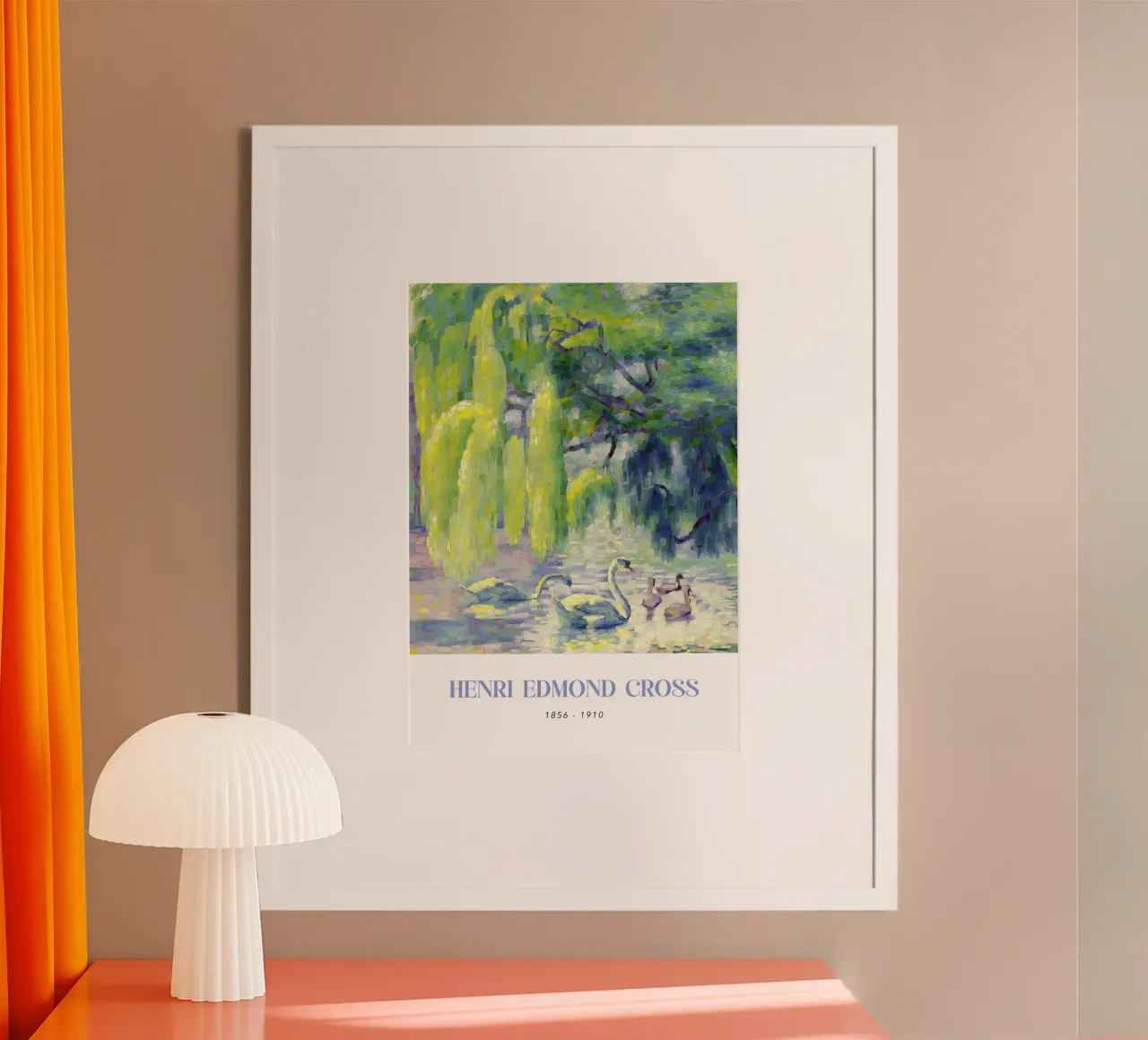 Henri-Edmond Cross Pointillist Swans Arte da parete poster con telaio in legno da NorwesClub