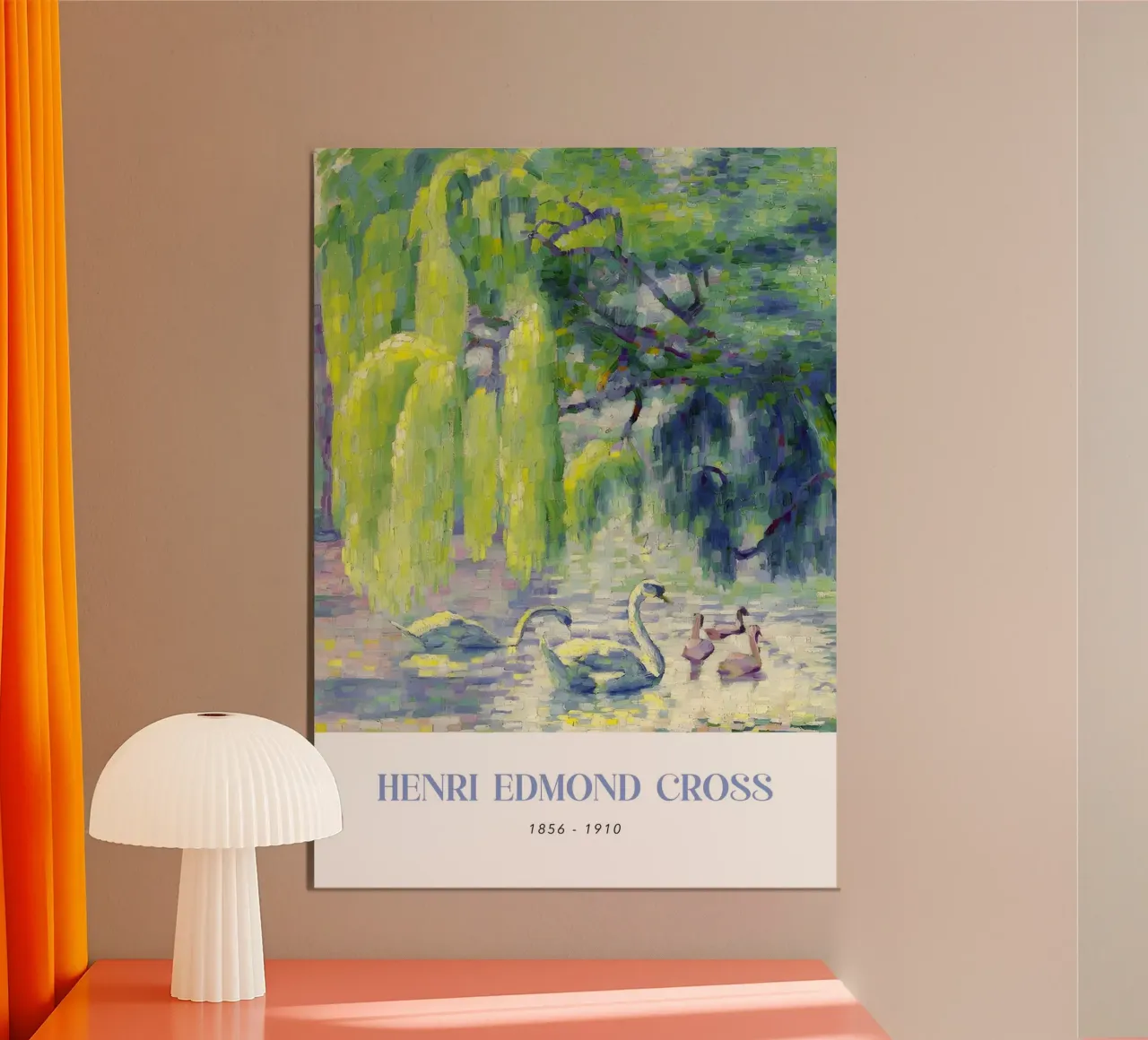 Henri-Edmond Cross Pointillist Swans Arte da parete poster con telaio in legno da NorwesClub