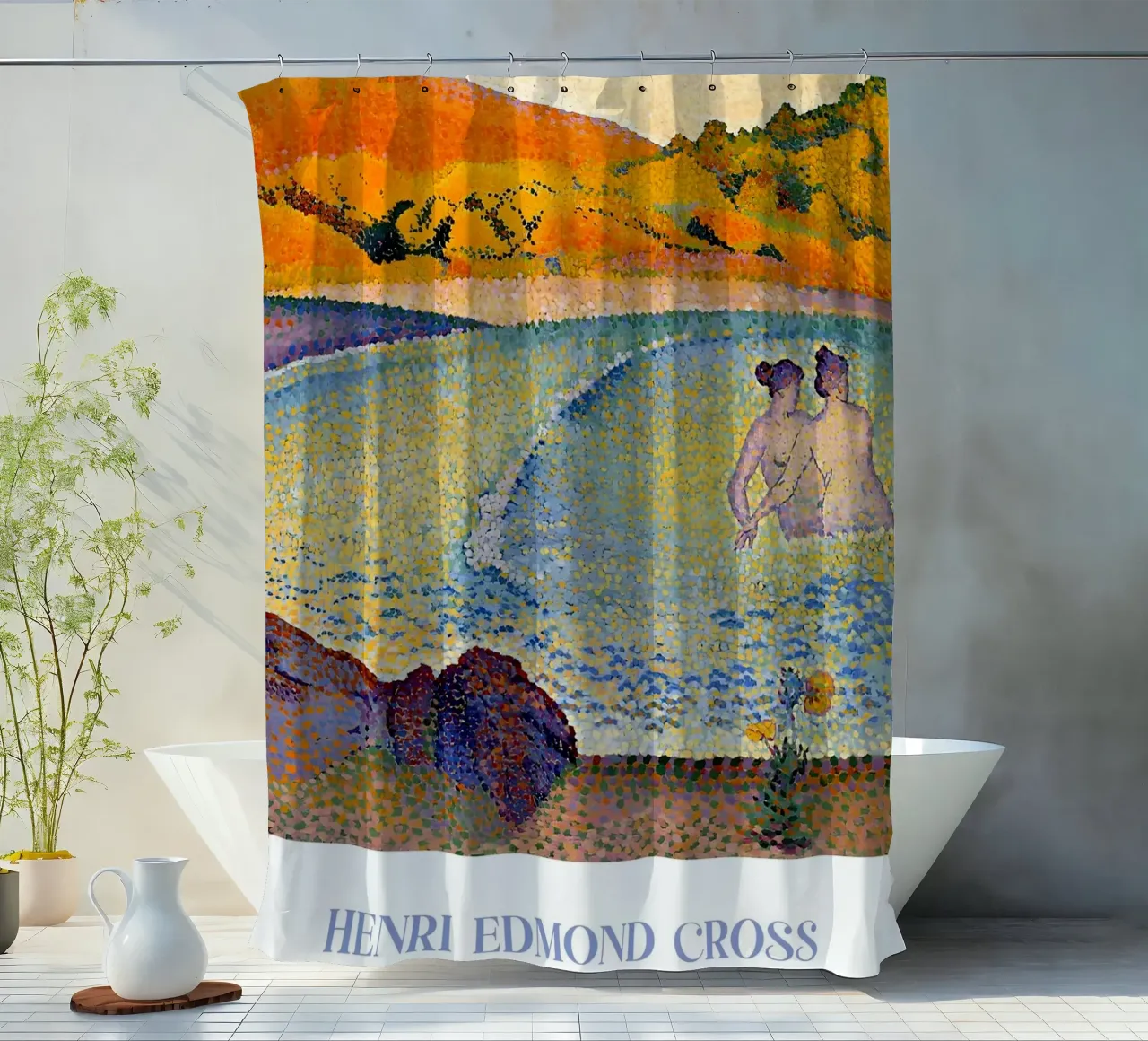Henri-Edmond Croce Pointillist Bathers Wall Art tenda da doccia da NorwesClub