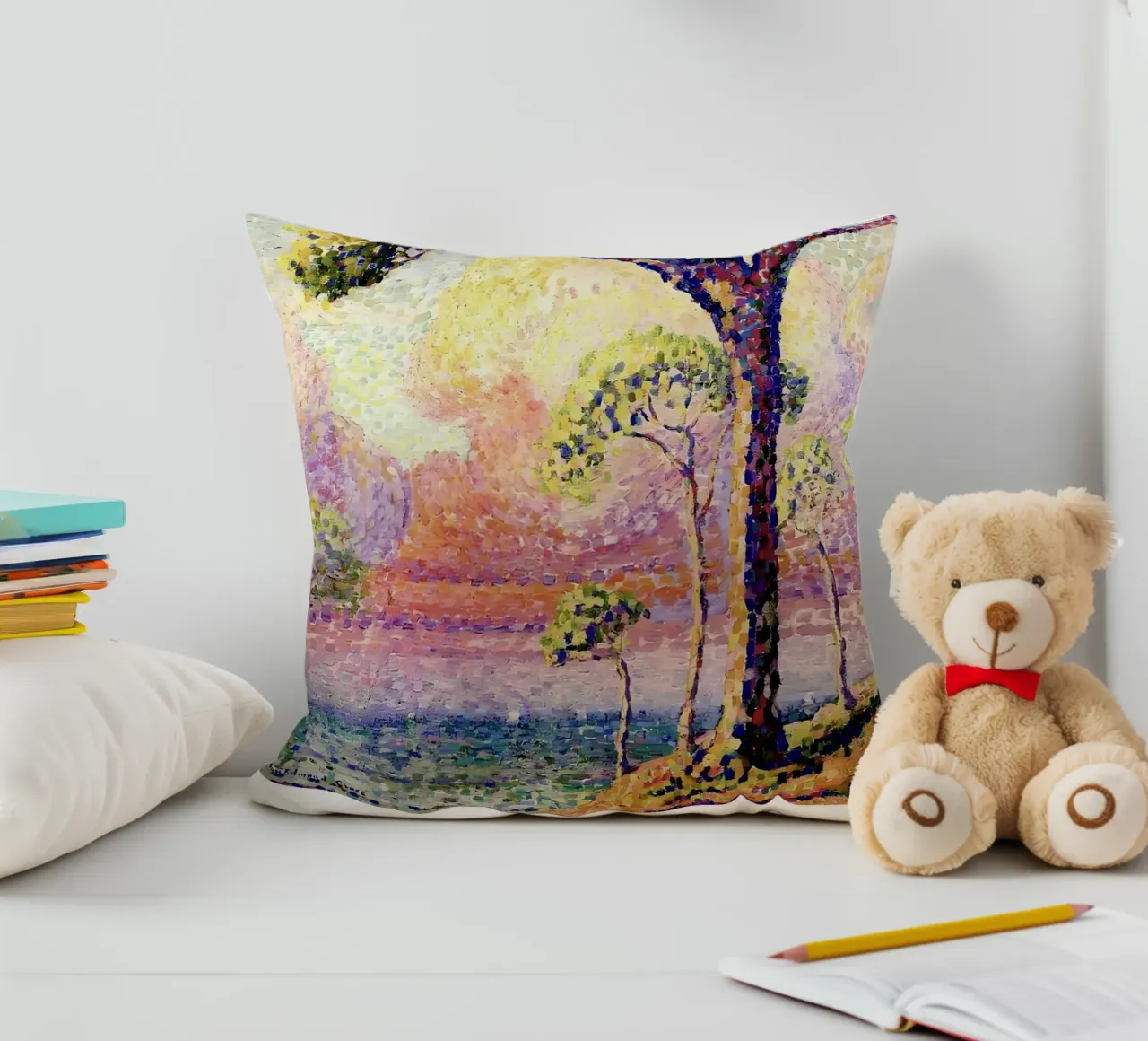 Henri-Edmond Cross Pointillist Pine Tree Art decorative cushion by NorwesClub