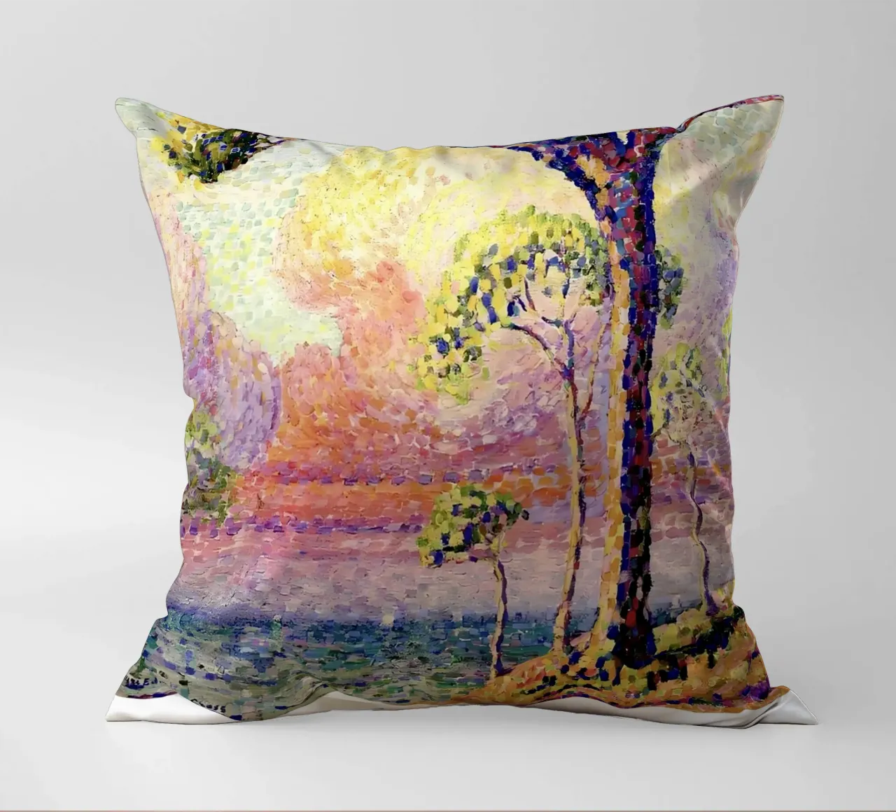 Henri-Edmond Cross Pointillist Pine Tree Art decorative cushion by NorwesClub
