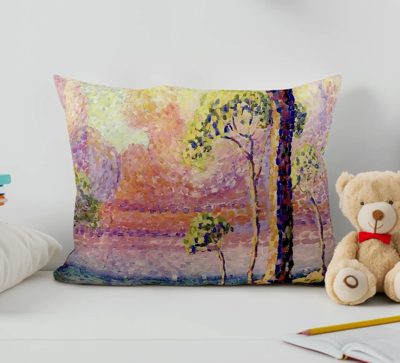 Henri-Edmond Cross Pointillist Pine Tree Art decorative cushion by NorwesClub