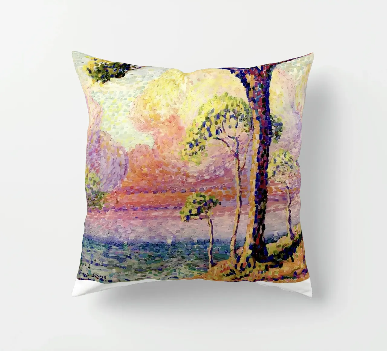 Henri-Edmond Cross Pointillist Pine Tree Art decorative cushion by NorwesClub