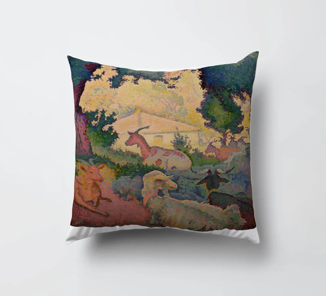 Henri-Edmond Cross Pointillist Landscape Goats decorative cushion by NorwesClub